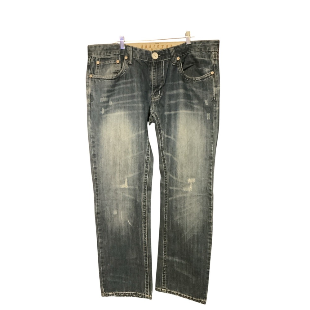 Addicted Soul Mens Blue Distressed Straight Leg Denim Jeans Size 40